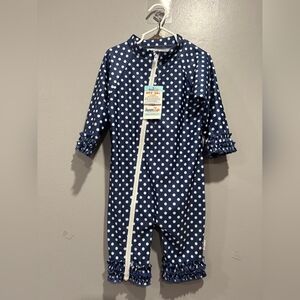 Navy Polka Dot Swimsuit with White Dots